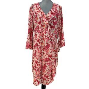 NWT Outrageous Fortune Womens Pink Floral Ruffle Wrap Dress Flute Sleeve Size 18